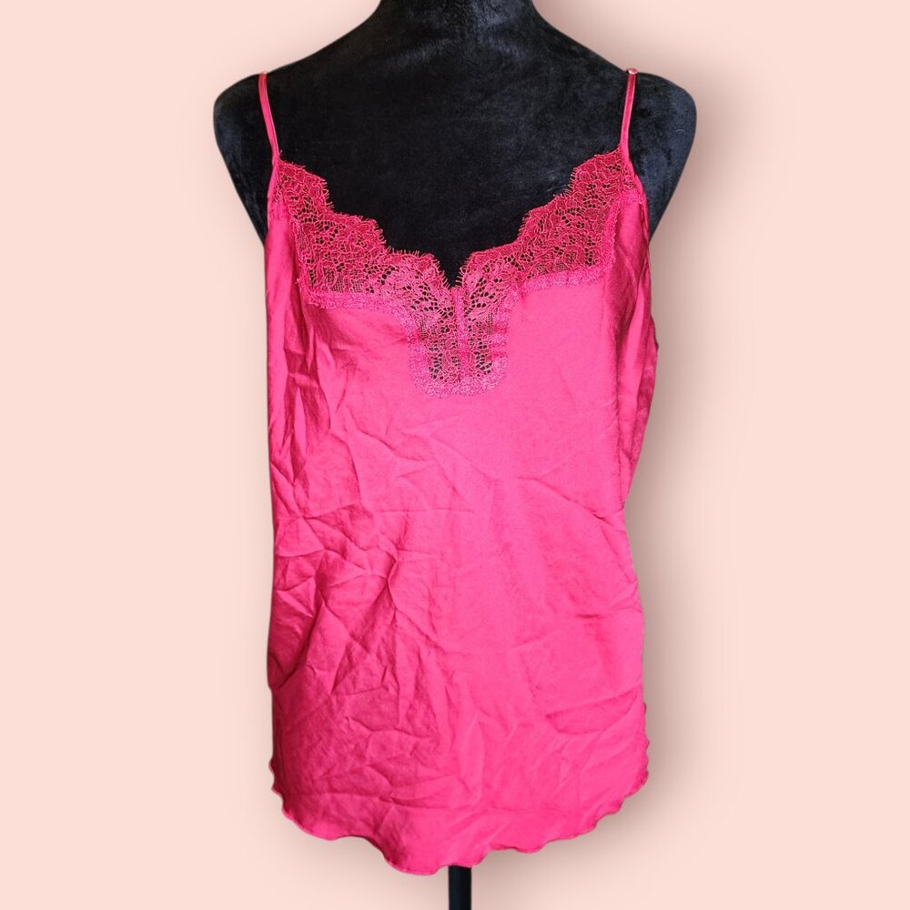 Victoria's Secret red lace trim satin Cami size XL